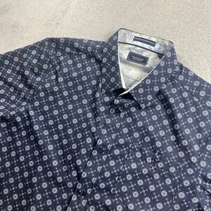 7Diamonds Flora Dance Mens Large Navy Blue 4 Way Stretch Short Sleeve Shirt L